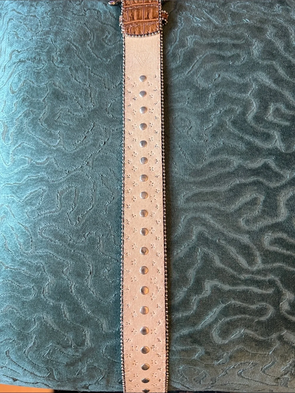 Guess Brown Crystal-Embellished Leather Belt with Silver Buckle